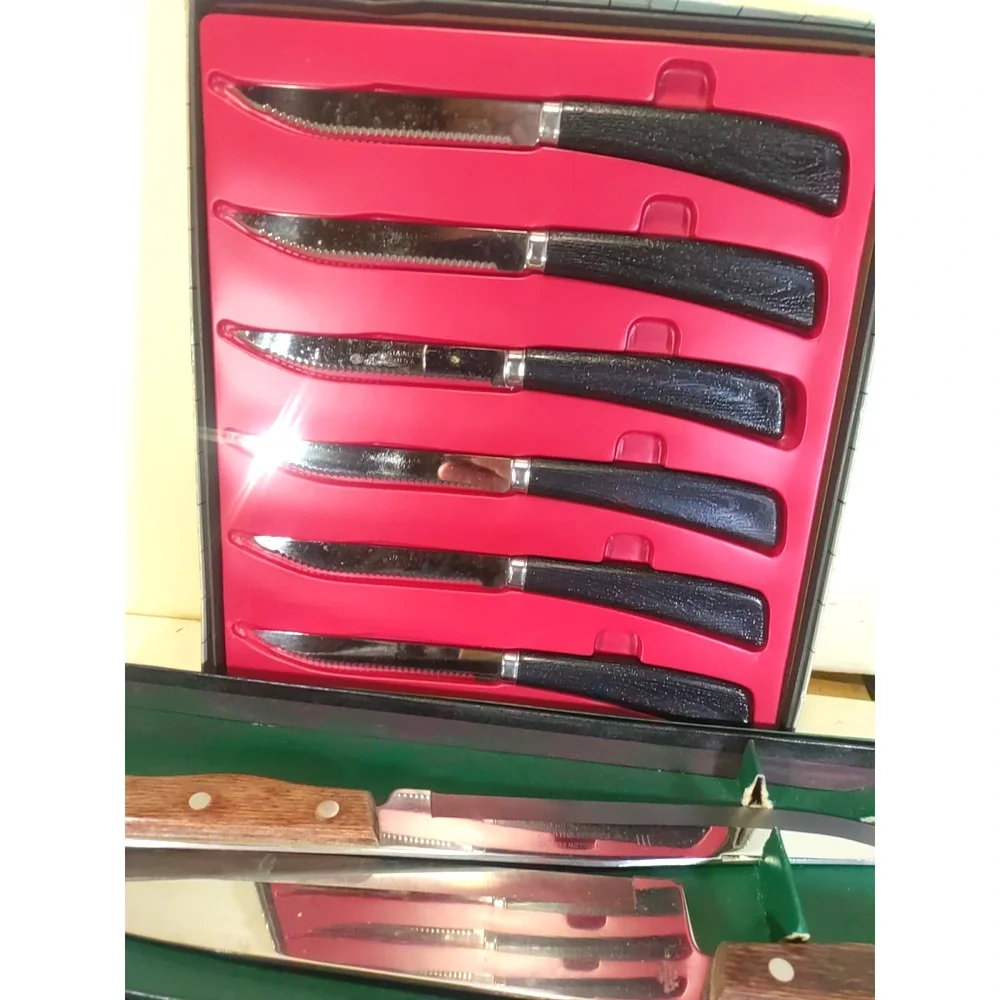 Large Junk Lot Old Knives Carbon steel wood handles Sets Butcher Knives